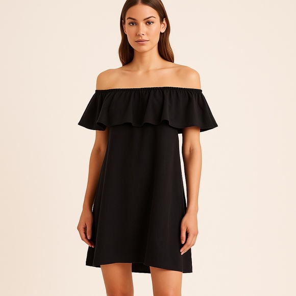 Zara Dresses & Skirts - Zara Premium Women's Mini Dress Off The Shoulder Size Small Black 100% Tencel